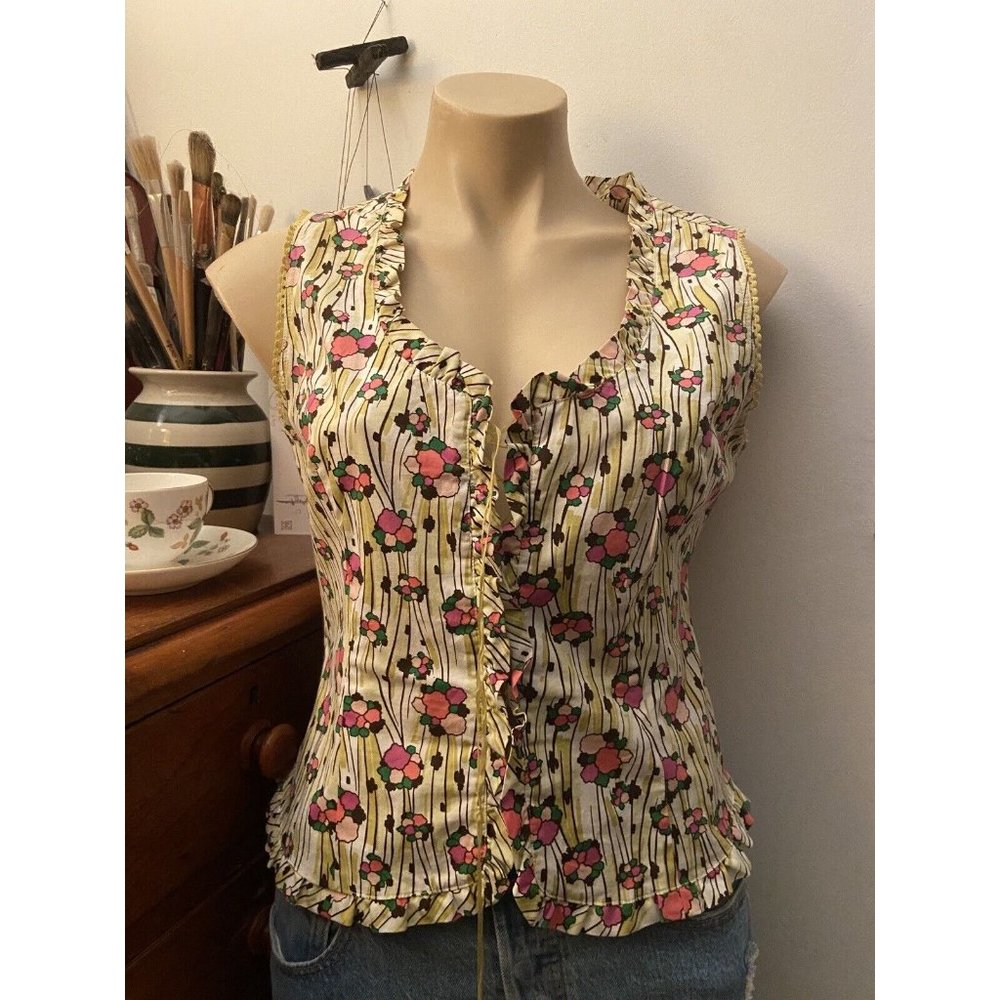 🌱 LISA HO cute Designer sleeveless cotton corset Blouse Shirt Top 10 lace up - Picture 8 of 16